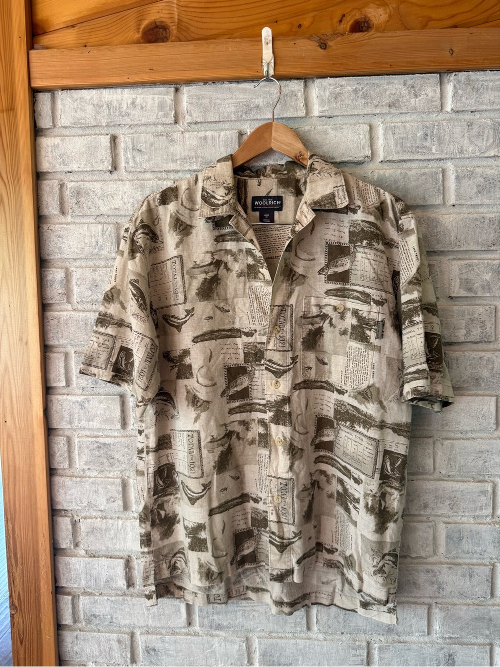 Woolrich Beige and Brown Short Sleeve Printed Camp Shirt